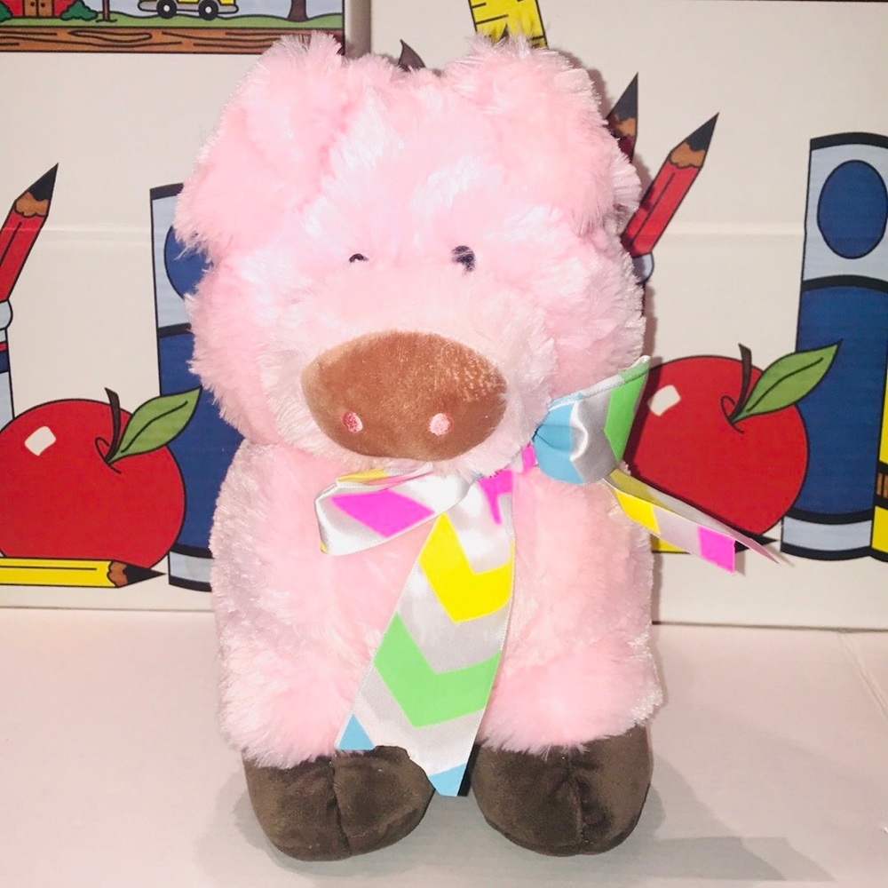 Animal Adventure Pink Plush Pig With Colorful Bow